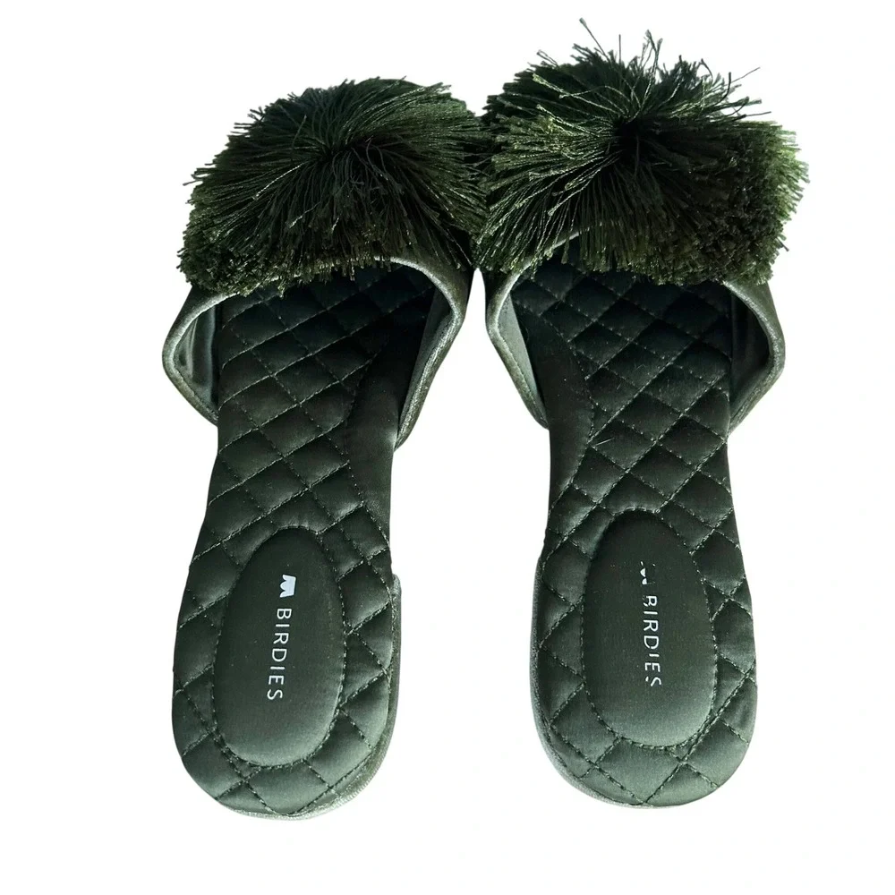 Birdies Green Pom-Pom Slide Flats